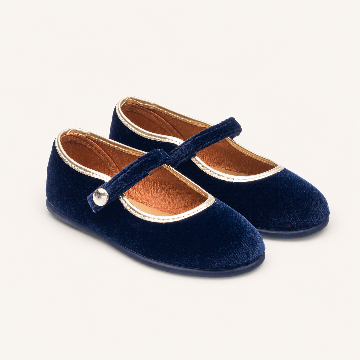 Golden Trim Mary Jane | Navy Velvet