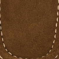 Chestnut suede moccasin with contrasting white hand-stitched detailing on the toe.
