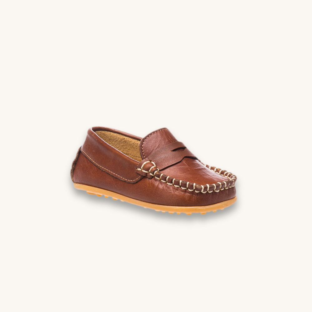 Toddler Alex Driver Moccasin | Natural Brown Leather