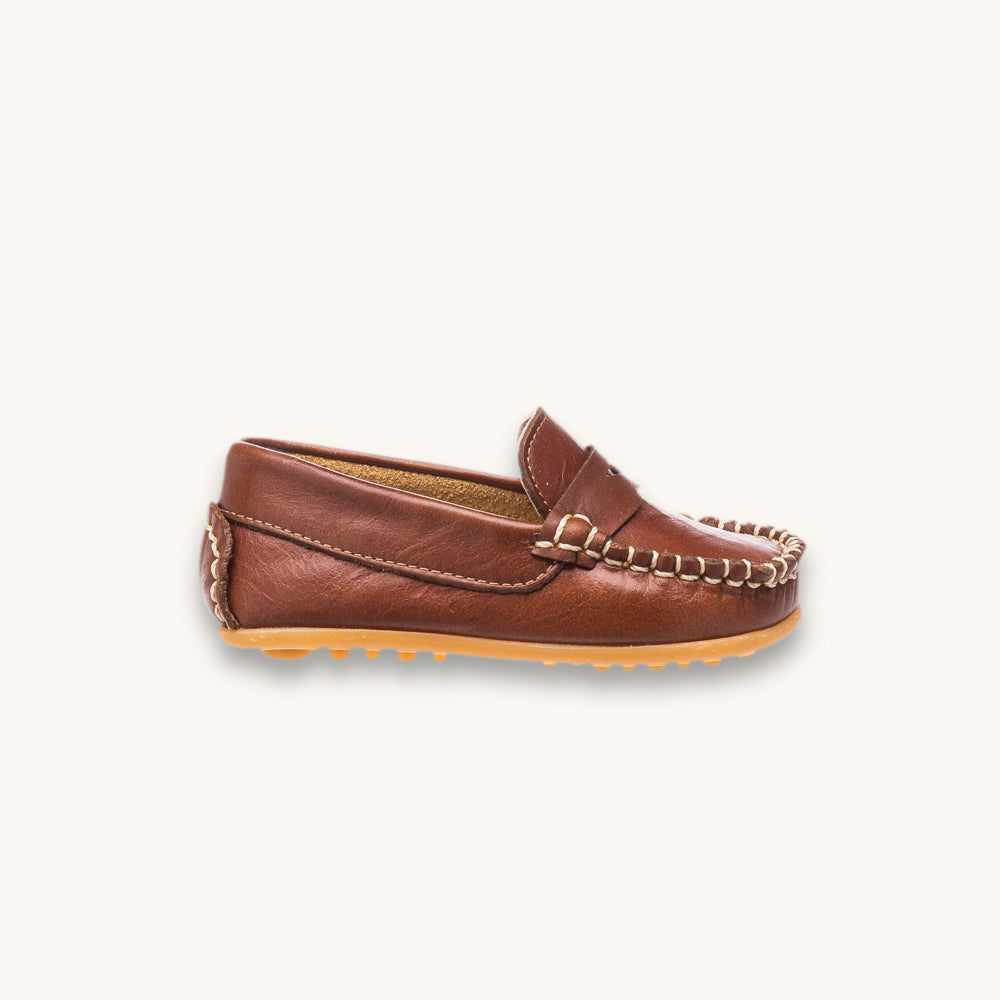Toddler Alex Driver Moccasin | Natural Brown Leather