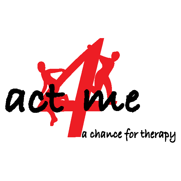 Red number 4 logo with black "act me" text and tagline "a chance for therapy" on white background.