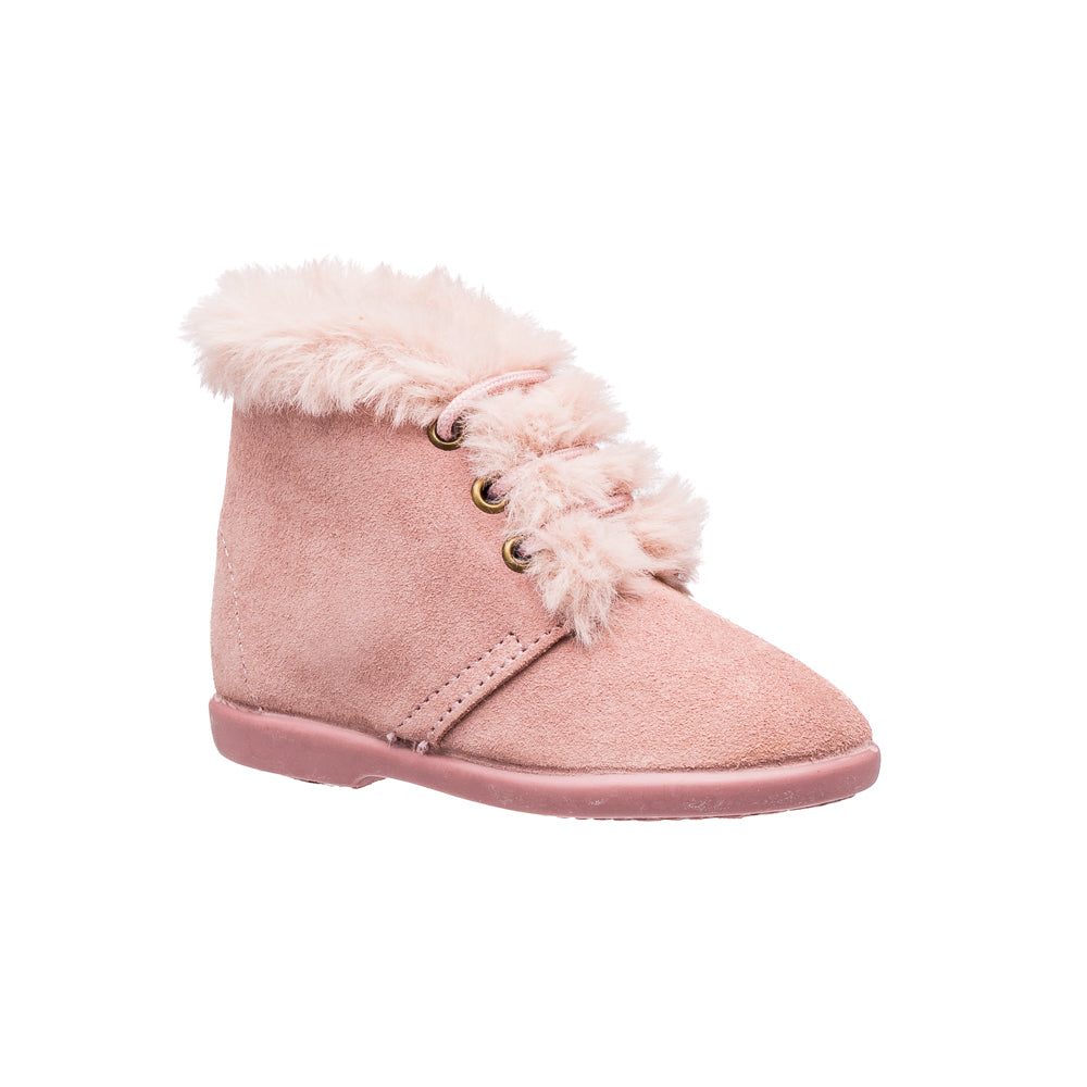 Teddy Bootie with Laces Suede Pink