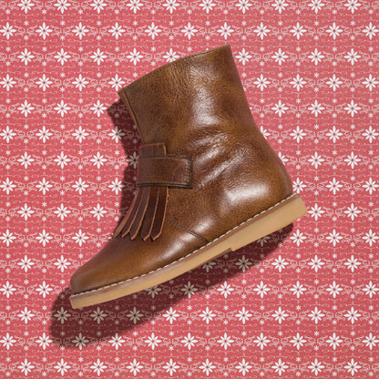 New Bootie with Fringes Apache Brown