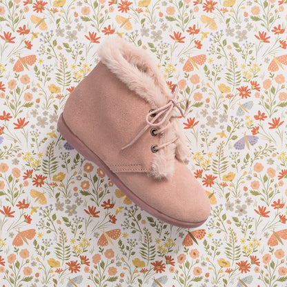 Teddy Bootie with Laces Suede Pink