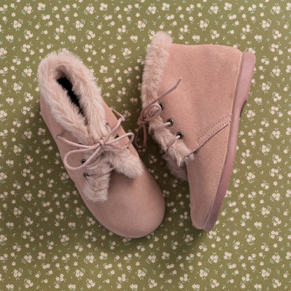 Teddy Bootie with Laces Suede Pink