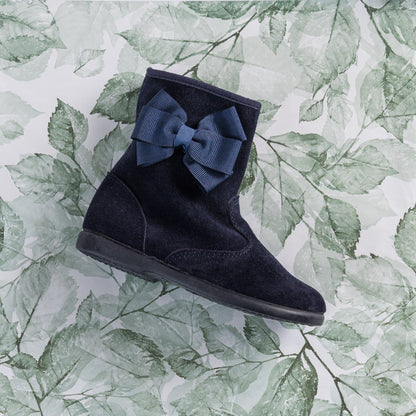 Boots with Bow Suede Navy