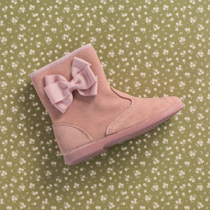 Boots with Bow Suede Pink