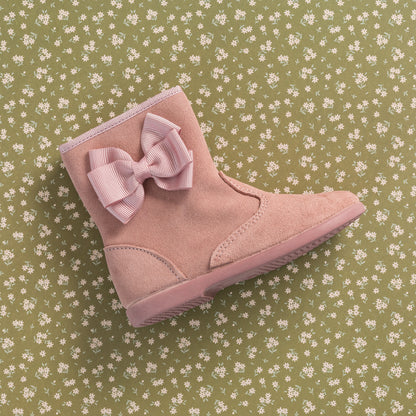 Boots with Bow Suede Pink