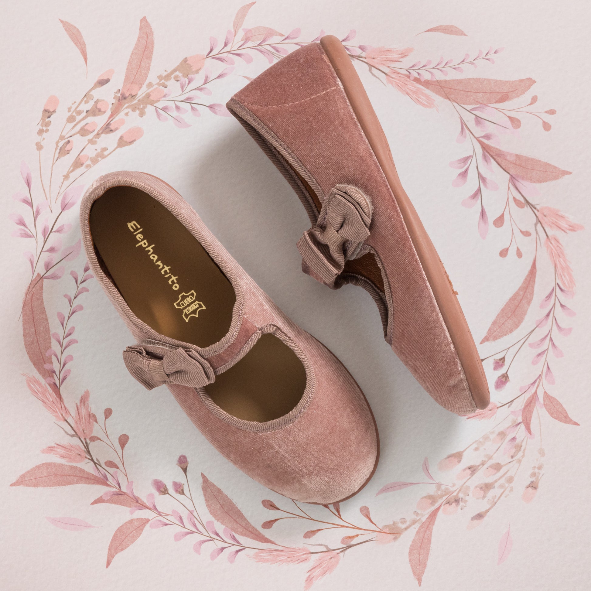 Girls Velvet Bow Mary Jane Rose | Ultimate Comfort and Softness Elephantito Girls Velvet Bow Mary Jane Rose | Ultimate Comfort and Softness Elephantito