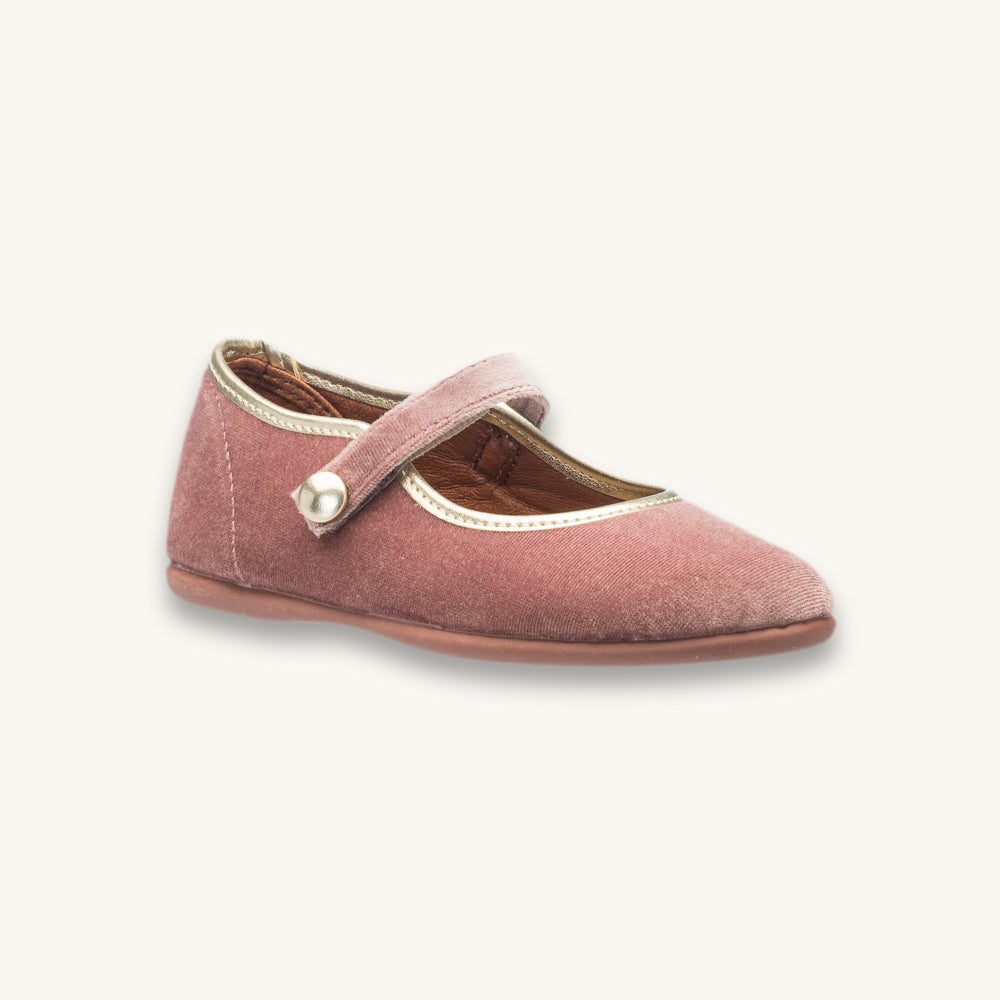Golden Trim Mary Jane | Pink Velvet