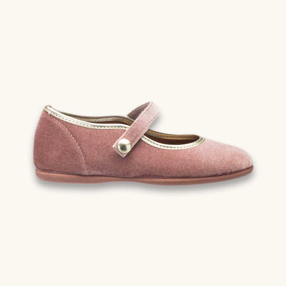 Golden Trim Mary Jane | Pink Velvet