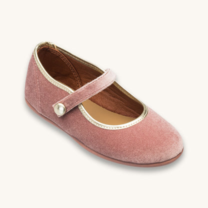 Golden Trim Mary Jane | Pink Velvet