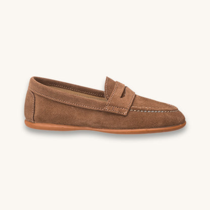 Mocassin penny en daim marron caramel 