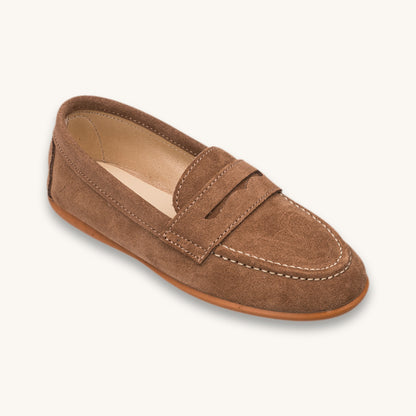 Mocassin penny en daim marron caramel 