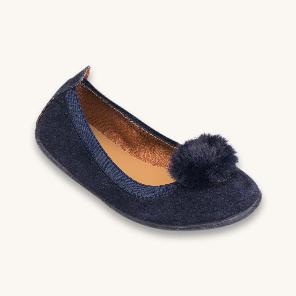 Suede Pom-Pom Ballet Flat | Blue