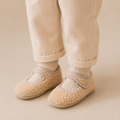 Bébé Mary Jane en peau lainée beige