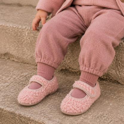Bébé Mary Jane rose en peau de mouton