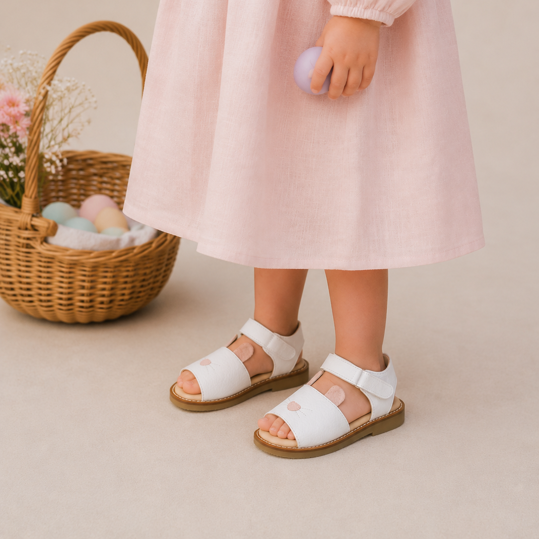 Toddler Bunny Sandal | White Leather