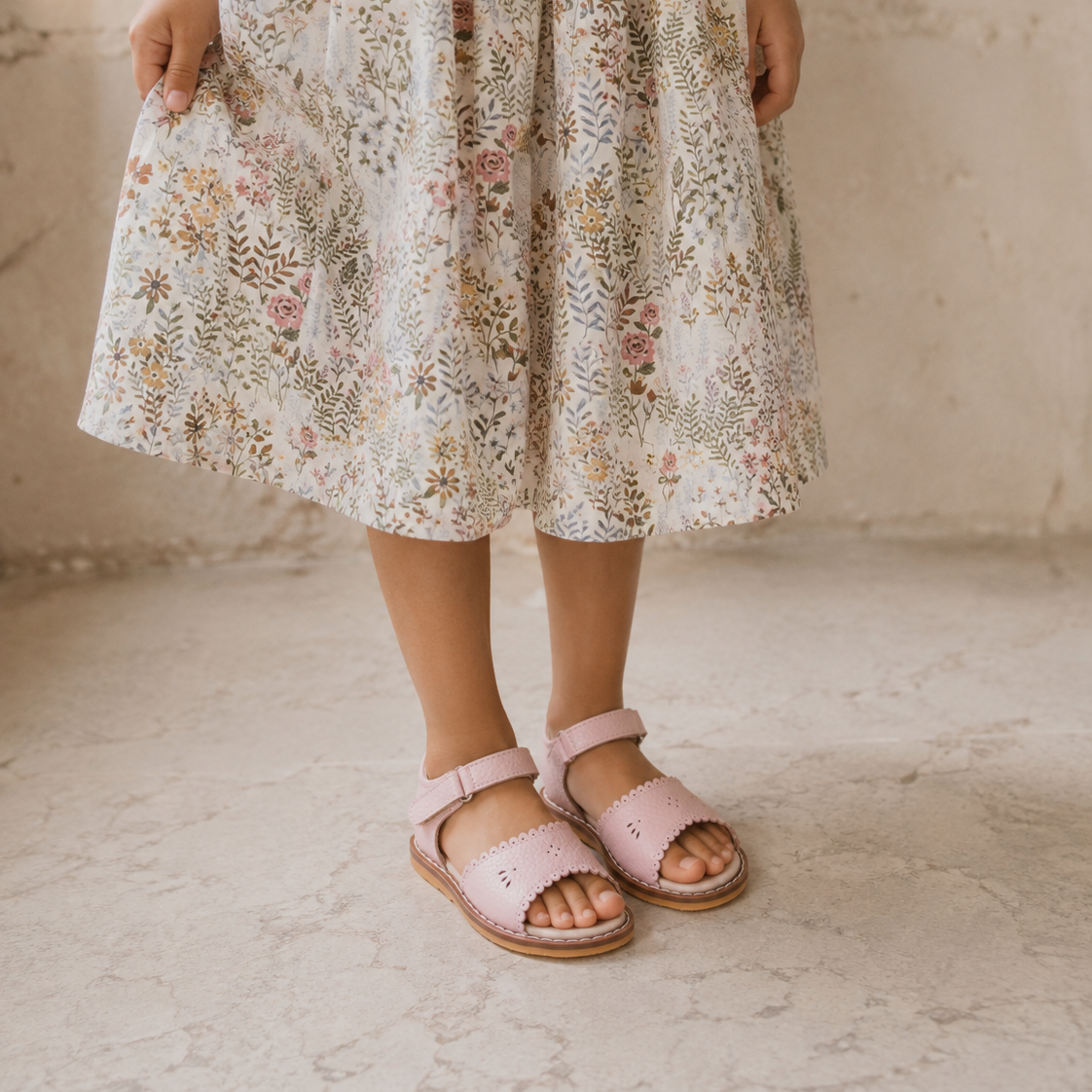 Sandale classique rose festonné
