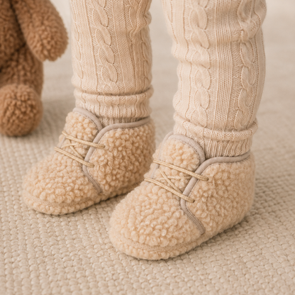 Chaussons bébé en peau lainée beige