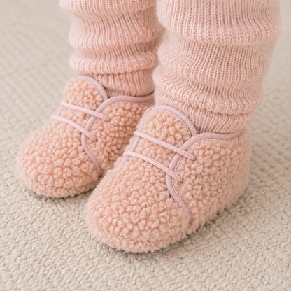 Chaussons bébé en peau lainée rose