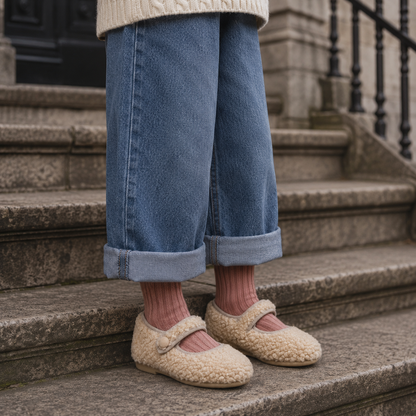 Mary Jane en peau lainée beige