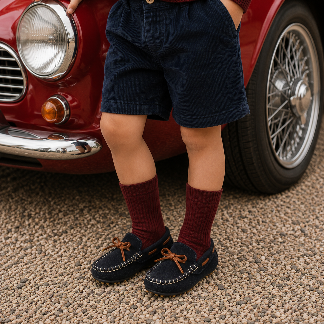 Mocasín de conductor para niños pequeños, ante azul