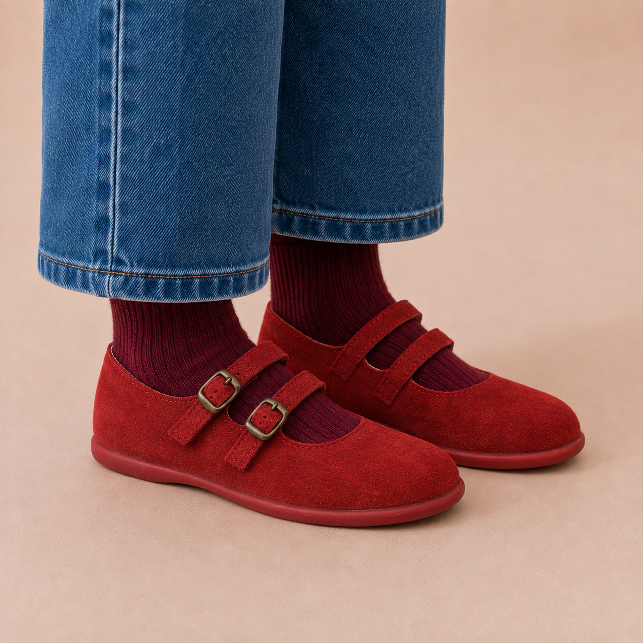Double-Strap Mary Jane | Red Suede