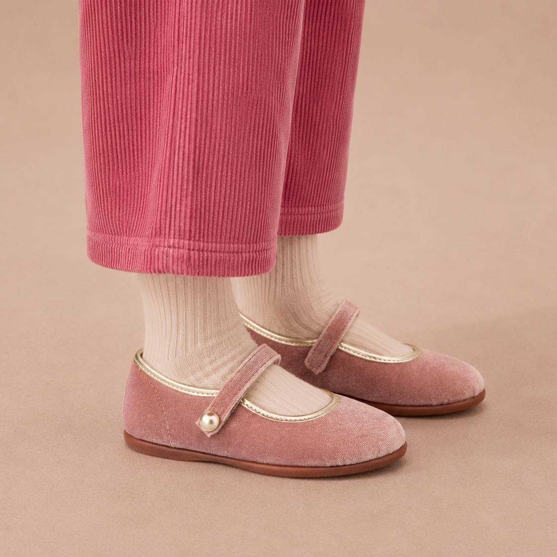 Golden Trim Mary Jane | Pink Velvet