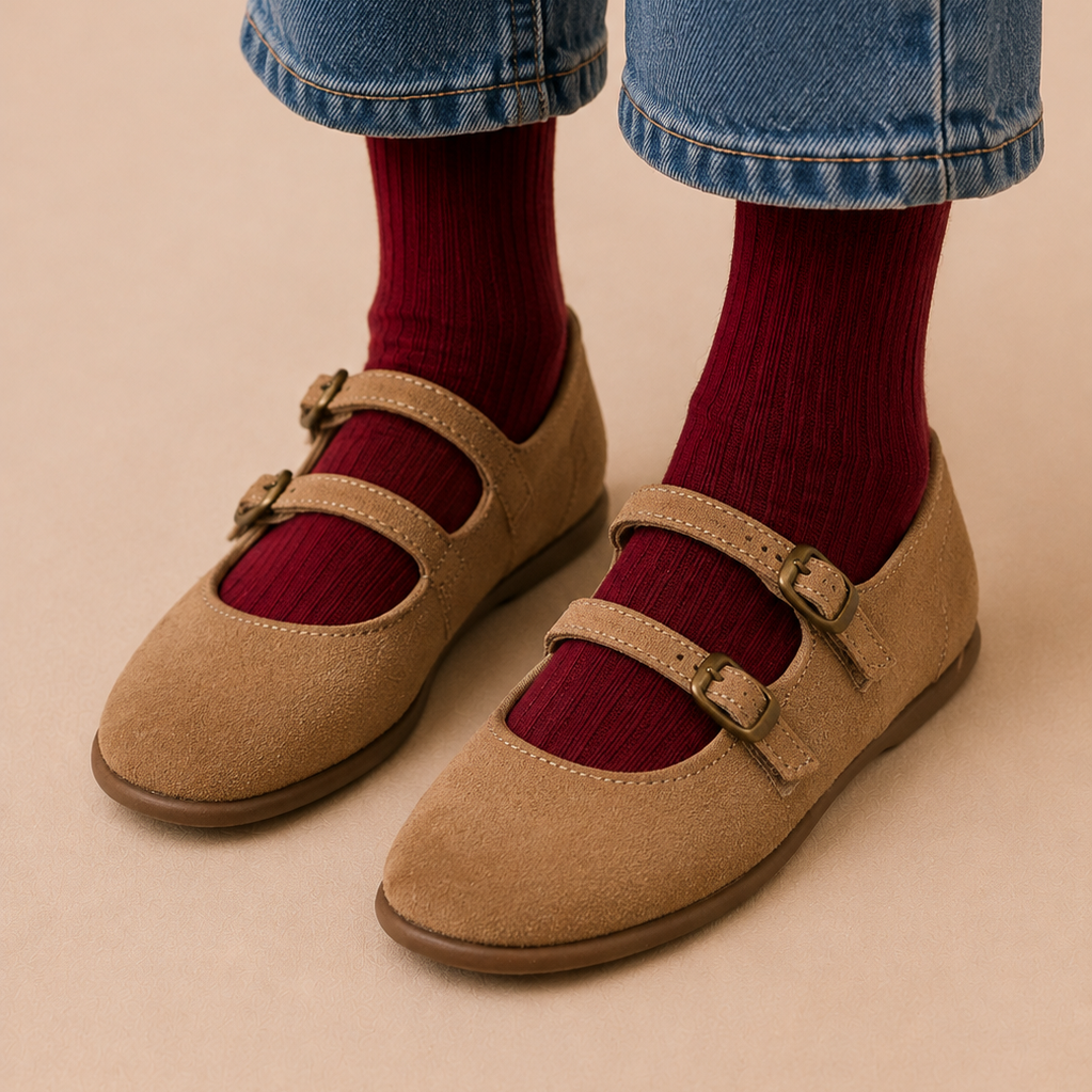 Double-Strap Mary Jane | Camel Suede