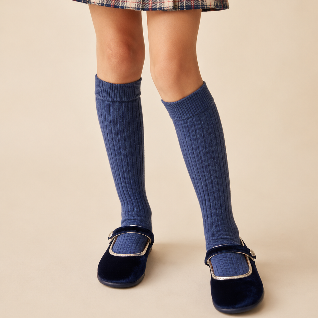 Golden Trim Mary Jane | Navy Velvet