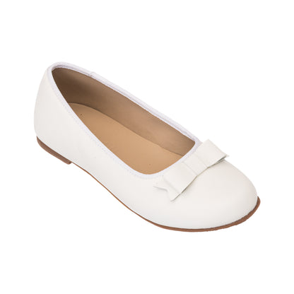 Elephantito - Bone-colored girls' ballet flat with a small decorative bow and tan sole.