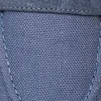 Elephantito - Close-up of indigo fabric upper with textured weave and neat stitching on toddler loafer espadrille.
