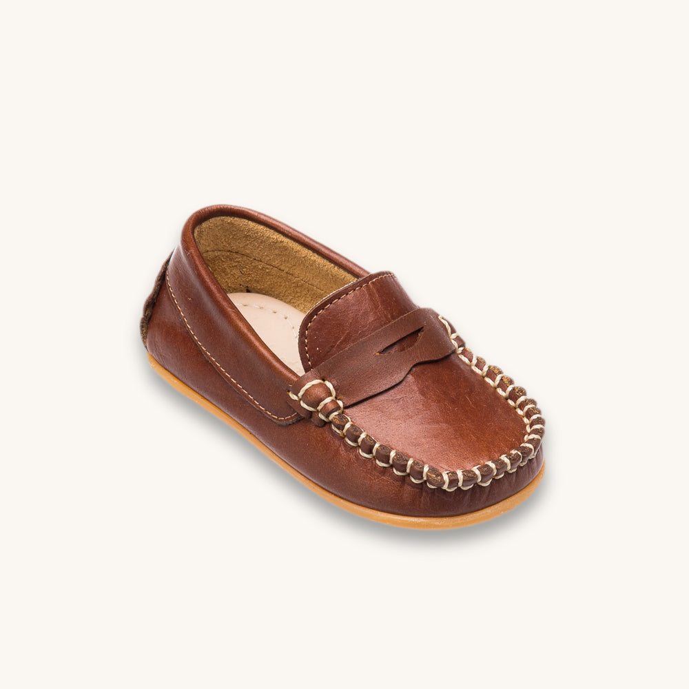 Toddler Alex Driver Moccasin | Natural Brown Leather