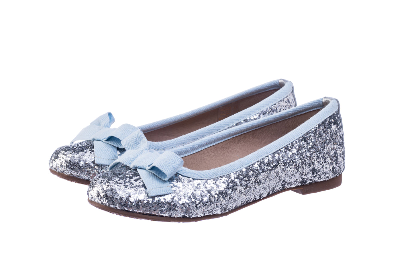 *Exclusive* Paris Flat Silver Glitter with Light Blue Bow