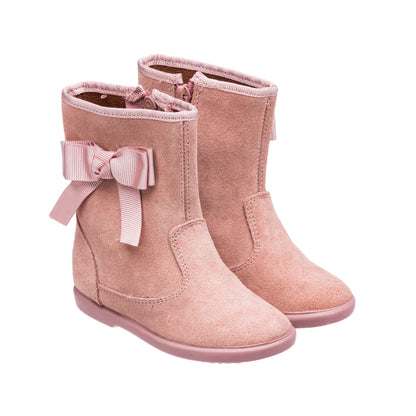 Boots with Bow Suede Pink
